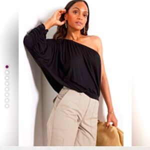 LNA Clothing Evereve Ashra Ribbed One Shoulder Elegant Top Black Size Medium